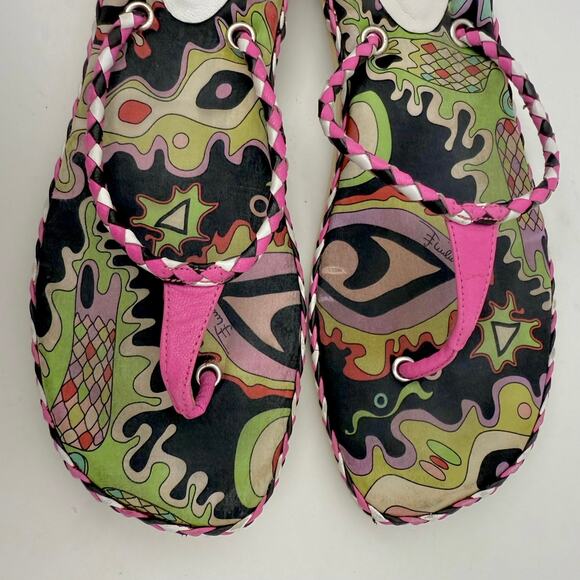 Emilio Pucci Multicolor Printed Flip Flop Slides Shoes Pink/Black | Fit US 9.5 - Picture 5 of 11